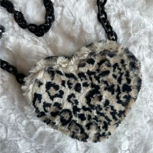 LEOPARD PRINT FAUX FUR + BLACK CHAIN SHOULDER BAG PURSE